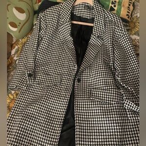 Classic Black and White Houndstooth Women's Coat